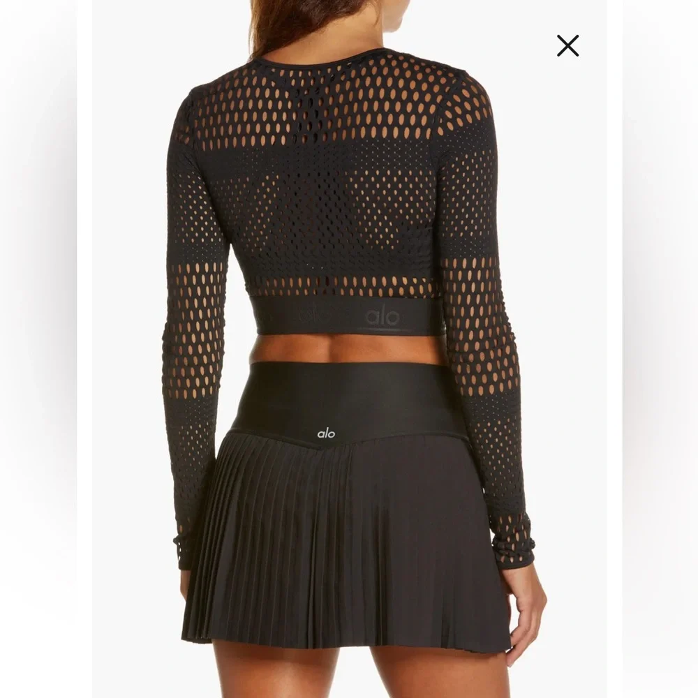 Alo Yoga NEW Size L Haute Girl Summer Mesh Long Sleeve Crop Top